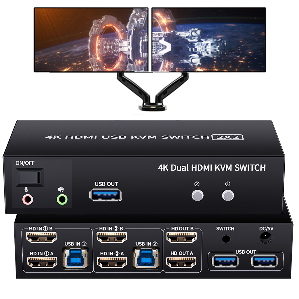 Hdmi Matrix Switch - Çift Monitör HDMI KVM Anahtarlayıcı 2X2